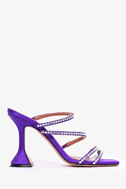 Amina Muadi Purple Sating Crystal Heels Size 35.5Affordable Satin Heels with a Luxe Touch