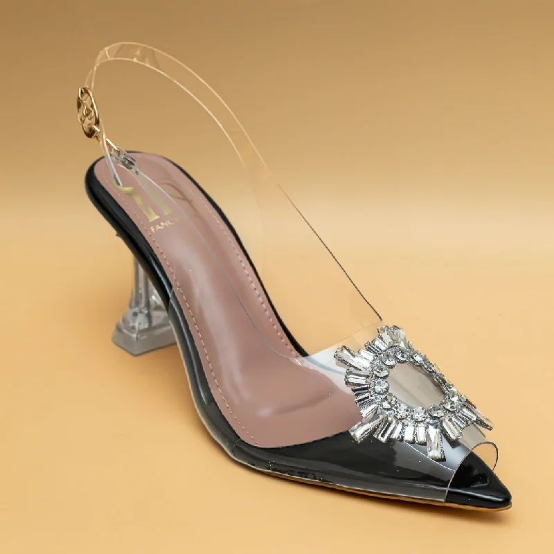 Affordable Rhinestone Pumps for a Dazzling Look---Amina Rhinestone Broach Heels - Black