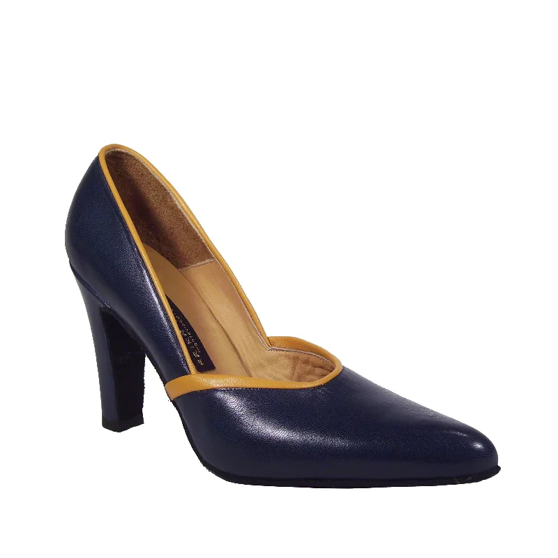 Affordable Suede Ankle Pumps for All-Day Wear--AN: Alemana: Barbizon Blue & Mustard | 4" Gina | MED | Suede Sole | Limited Edition