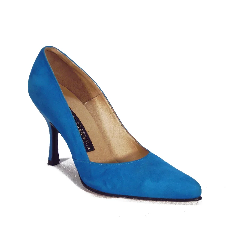 Affordable Suede Ankle Pumps for All-Day Wear--AN: Italia RICA: Turquoise Suede with Piping | 3.5" Experta | MED | Suede Sole | Limited Edition