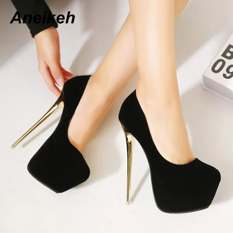 Versatile Dress Heels for Formal and Casual Wear---Aneikeh Big Size 41 42 43 44 45 Sexy Pumps Wedding Women Fetish Shoes High Heel Stripper Flock Pumps 16 cm Zapatos Mujer