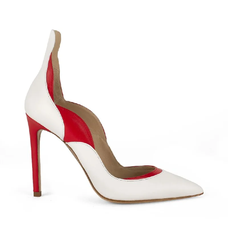 Wave Milk White Ruby Red Nappa Leather Pumps---Comfortable Leather Pumps for Office and Everyday Wear