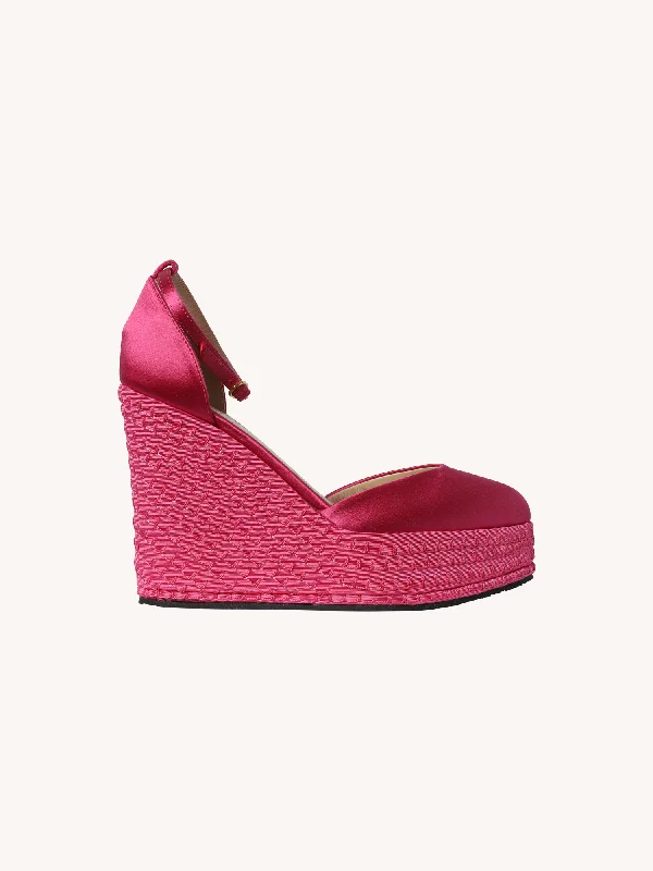 Stylish Ankle Strap Heels for Women--Ankle Strap Plateau Wedge in Fuchsia