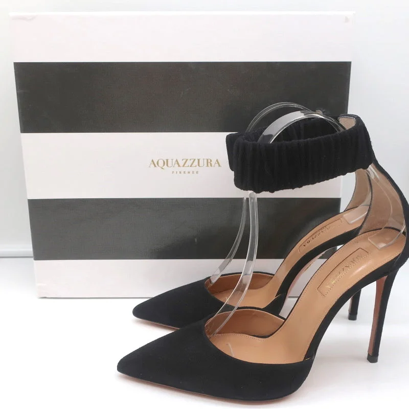 Stylish Ankle Strap Heels for Women--Aquazzura Liberty 105 Pumps Black Suede Size 37 Ankle Strap Heels NEW