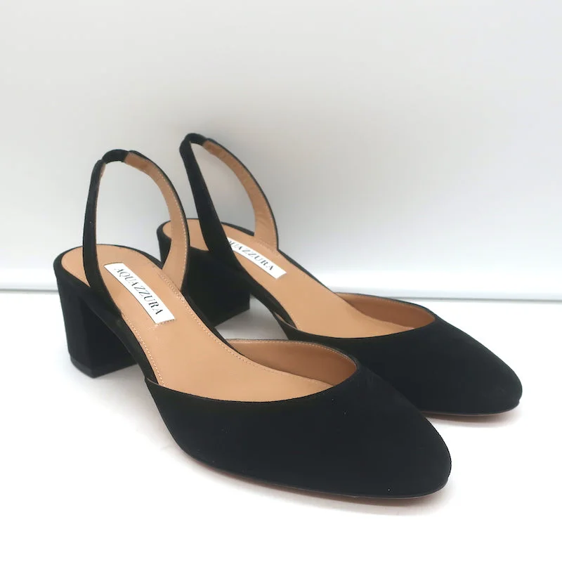 Affordable Suede Ankle Pumps for All-Day Wear--Aquazzura Talita 50 Slingback Pumps Black Suede Size 38.5