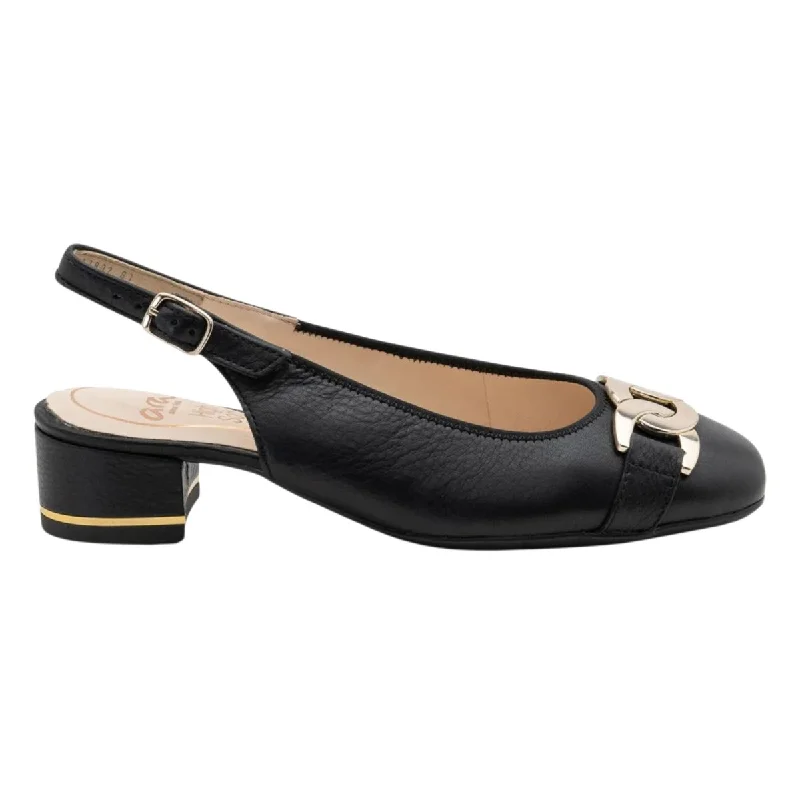 Ara Women's Gallant Slingback Black Leather---Comfortable Leather Pumps for Office and Everyday Wear