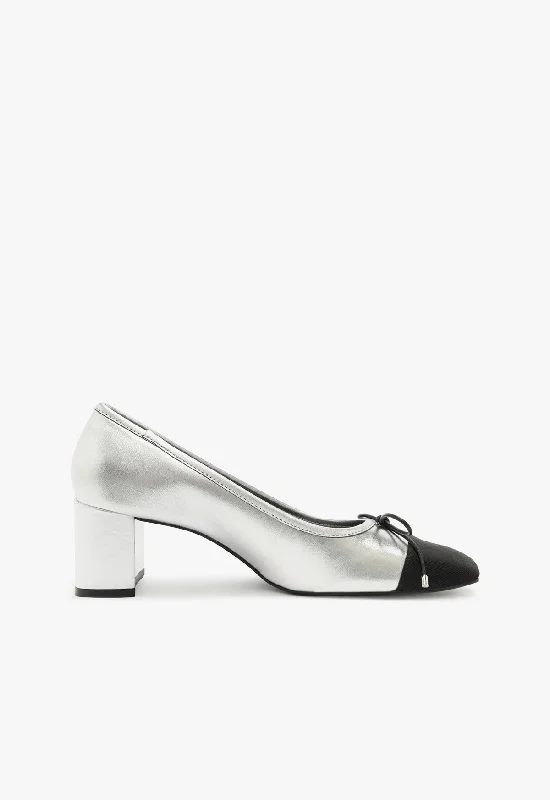 Arissa Block Metallic Leather Pump---Comfortable Leather Pumps for Office and Everyday Wear