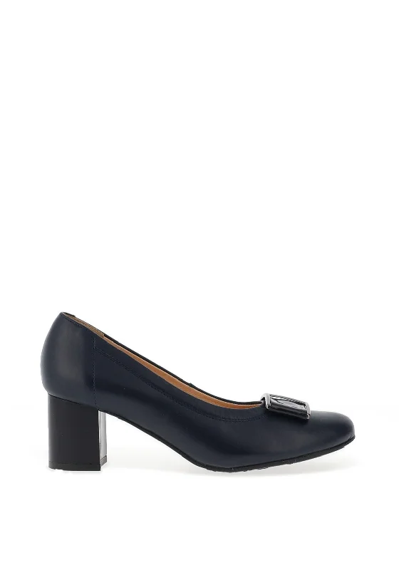 Sleek and Shiny Patent Pump Heels for a Polished Look--Bioeco by Arka Leather & Patent Block Heel Shoes, Navy