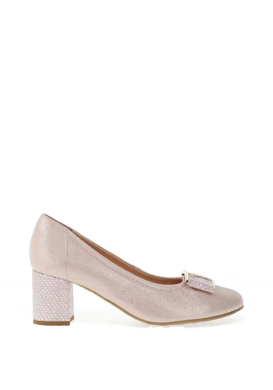 Trendy Chunky Heel Pumps for Casual Wear--Bioeco by Arka Leather Shimmer Block Heel Shoes, Blush Pink