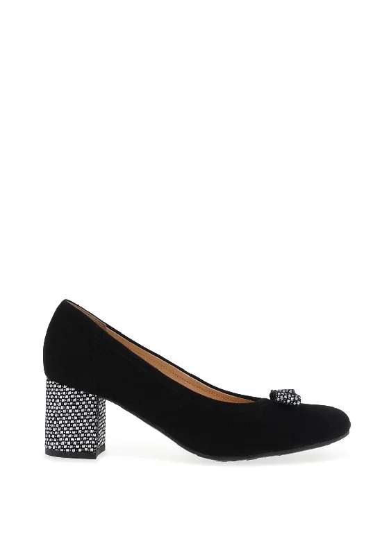 Affordable Suede Ankle Pumps for All-Day Wear--Bioeco by Arka Suede Block Heel Shoes, Black & Silver