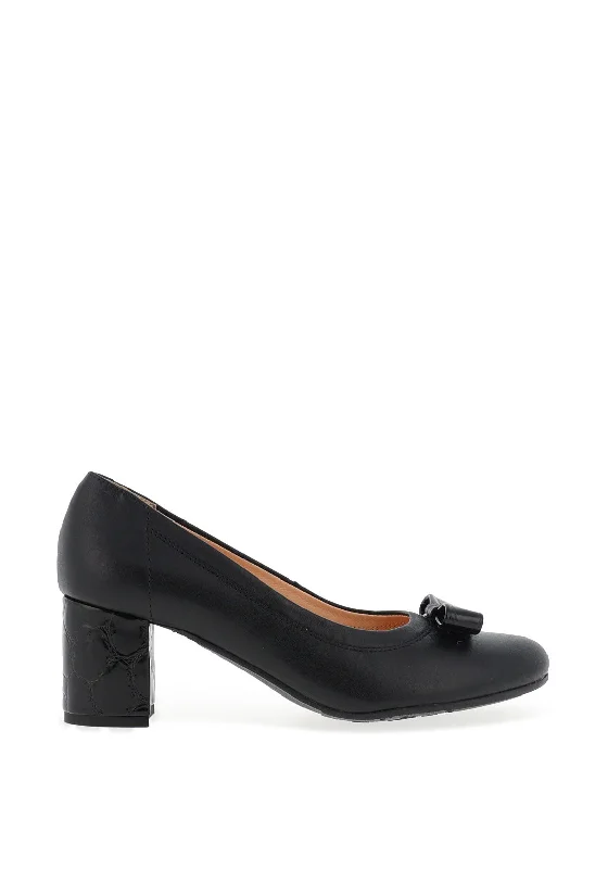 Trendy Chunky Heel Pumps for Casual Wear--Bioeco by Arka Leather Block Heel Shoes, Black