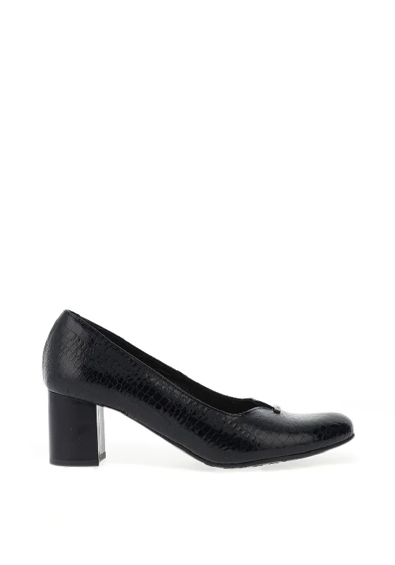 Sleek and Shiny Patent Pump Heels for a Polished Look--Bioeco by Arka Leather Patent Trim Court Shoes, Navy