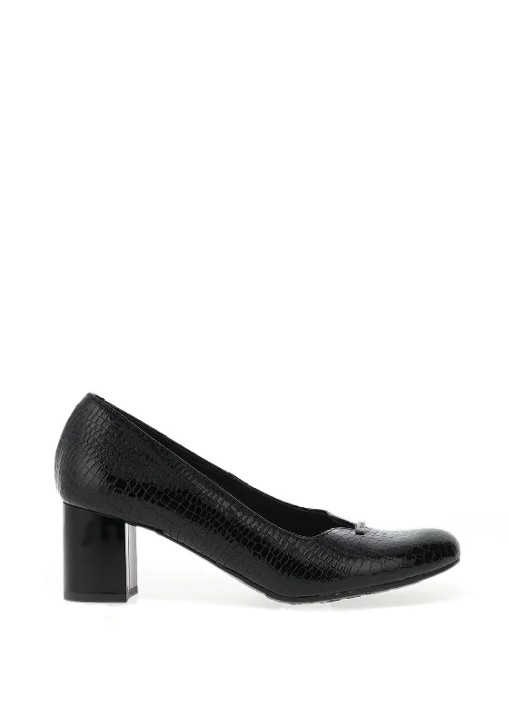 Sleek and Shiny Patent Pump Heels for a Polished Look--Bioeco by Arka Leather Patent Trim Court Shoes, Black