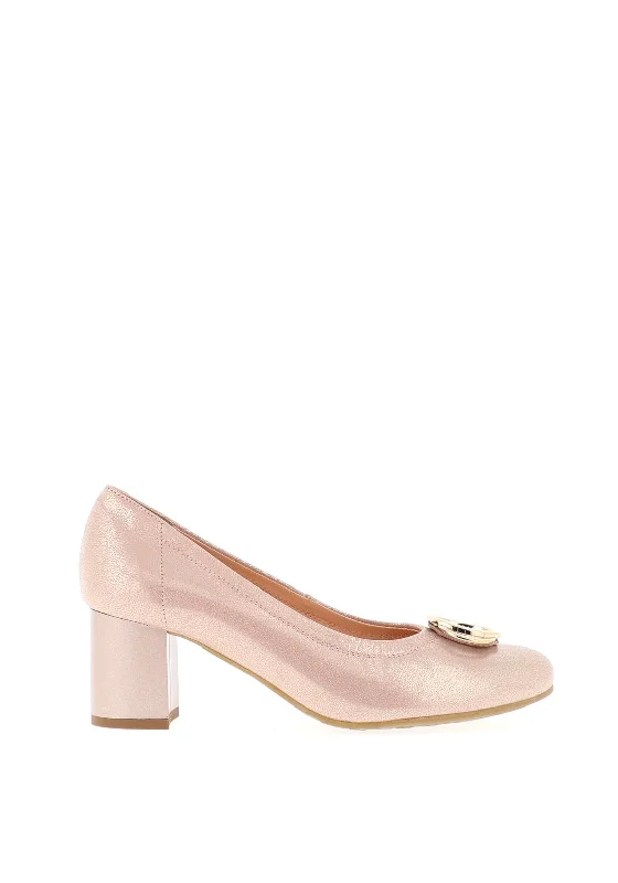 Trendy Chunky Heel Pumps for Casual Wear--Bioeco by Arka Leather Shimmer Block Heel Shoes, Pink