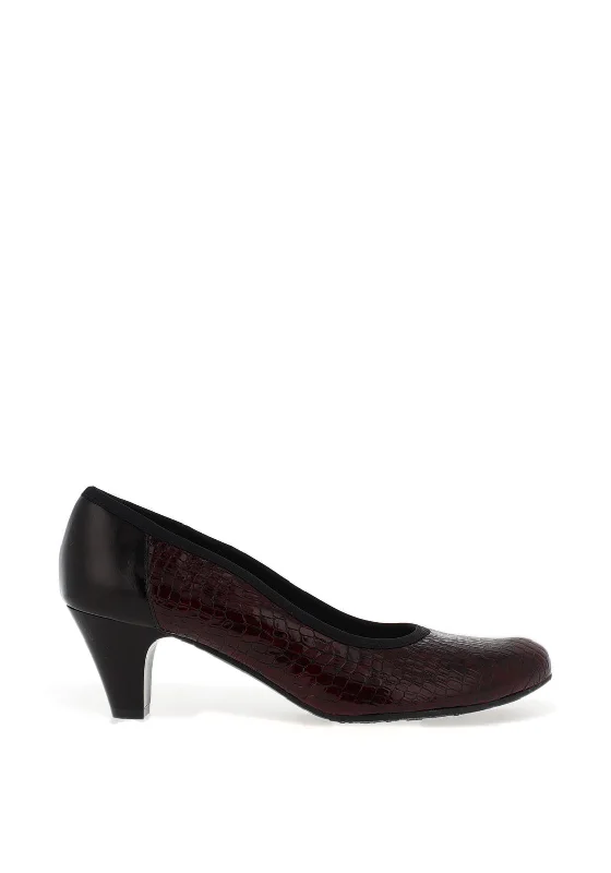 Bioeco By Arka Patterned Leather Heeled Shoe, Burgundy---Comfortable Leather Pumps for Office and Everyday Wear