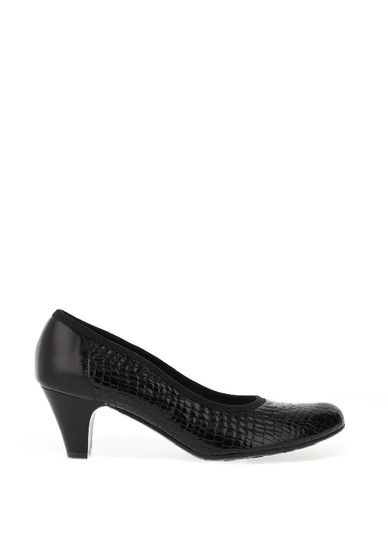 Bioeco By Arka Patterned Leather Heeled Shoe, Black---Comfortable Leather Pumps for Office and Everyday Wear