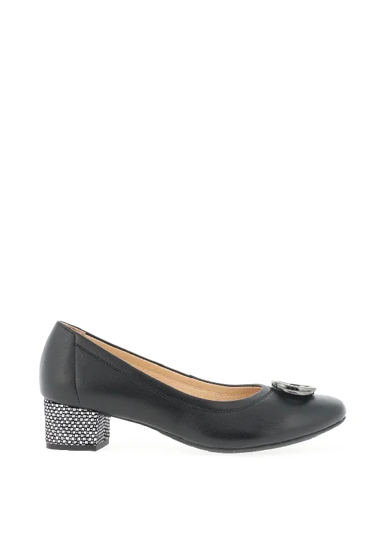 Trendy Chunky Heel Pumps for Casual Wear--Bioeco by Arka Leather Low Block Heel Shoes, Black & Silver