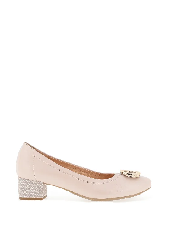 Trendy Chunky Heel Pumps for Casual Wear--Bioeco by Arka Shimmer Low Block Heel Shoes, Beige