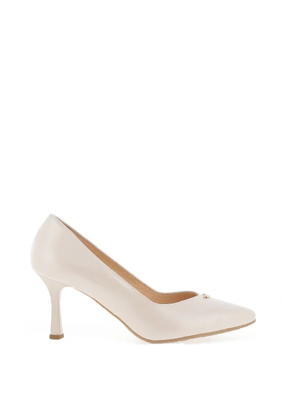 Stiletto Heel Pumps with Perfect Fit--Bioeco by Arka Leather Pointed Toe Court Shoe, Pearl-Fashionable & Classic