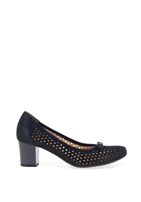 Affordable Suede Ankle Pumps for All-Day Wear--Bioeco By Arka Shimmering Perforated Suede Heeled Shoe, Navy