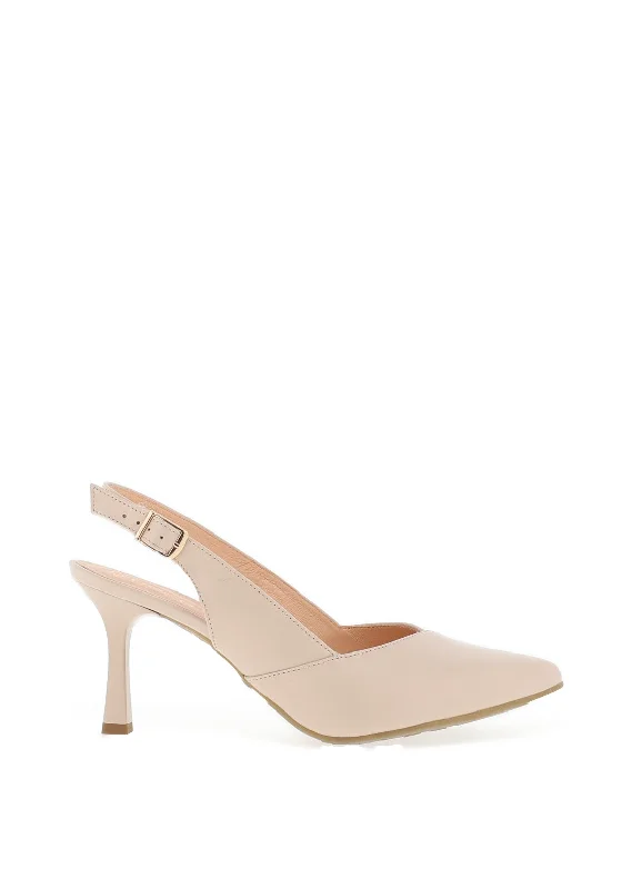 Bioeco by Arka Matte Leather Sling Back Heeled Shoes, Beige---Comfortable Leather Pumps for Office and Everyday Wear