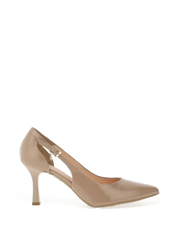 Sleek and Shiny Patent Pump Heels for a Polished Look--Bioeco By Arka Patent Heeled Court Shoes, Beige