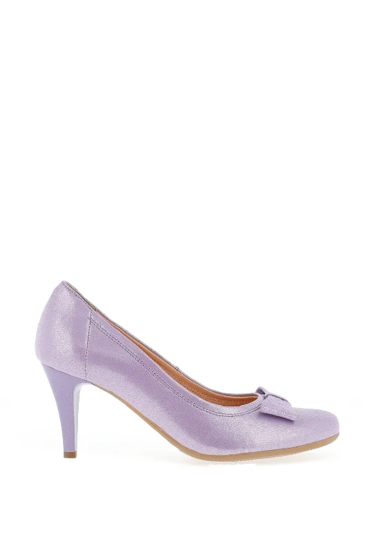 Bioeco by Arka Leather Metallic Bow Heeled Shoes, Lilac---Charming Bow Pumps for a Cute and Stylish Look