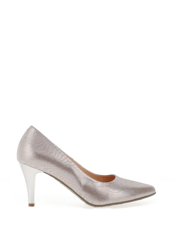 Bioeco by Arka Shimmer Leather Court Shoes, Metallic Grey---Comfortable Leather Pumps for Office and Everyday Wear