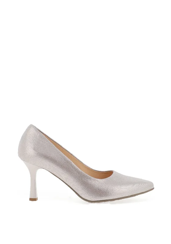 Bioeco by Arka Leather Shimmer Court Shoes, Silver---Comfortable Leather Pumps for Office and Everyday Wear