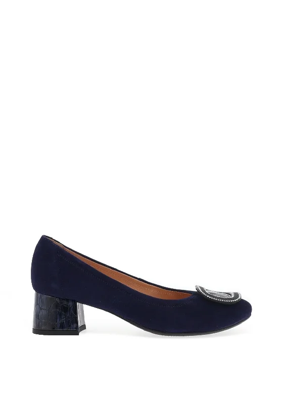 Affordable Suede Ankle Pumps for All-Day Wear--Bioeco by Arka Suede Low Block Heel Shoes, Navy