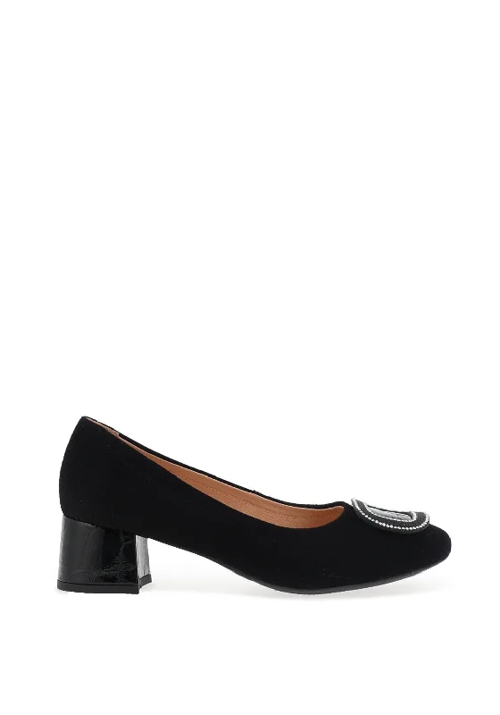 Affordable Suede Ankle Pumps for All-Day Wear--Bioeco by Arka Suede Low Block Heel Shoes, Black