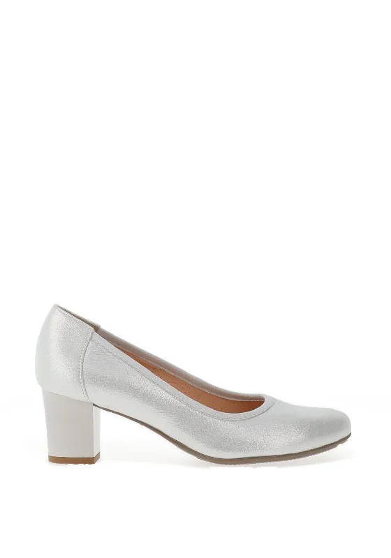 Bioeco by Arka Leather Shimmer Court Shoes, Silver---Comfortable Leather Pumps for Office and Everyday Wear