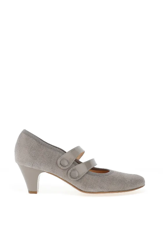 Bioeco by Arka Leather Double Strap Heeled Shoe, Grey---Comfortable Leather Pumps for Office and Everyday Wear