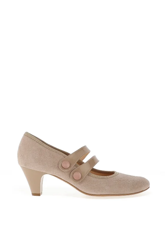 Bioeco by Arka Leather Double Strap Heeled Shoe, Nude---Comfortable Leather Pumps for Office and Everyday Wear