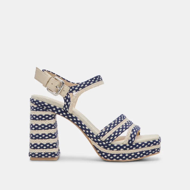 Stiletto Heel Pumps with Perfect Fit--ARNELA HEELS NAVY MULTI WOVEN-Fashionable & Classic