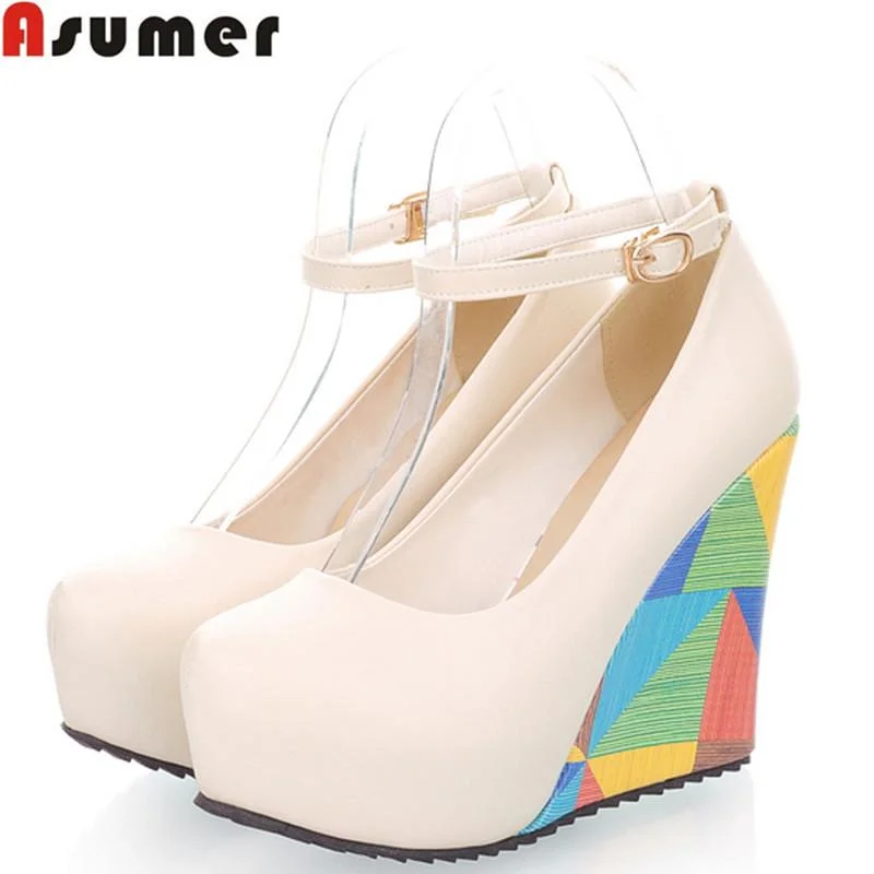 Trendy Peep Toe Platform Heels Crafted from Genuine Leather--New arrival fashion sexy wedges high heels women pumps PU leather ladies peep toe wedding shoes woman