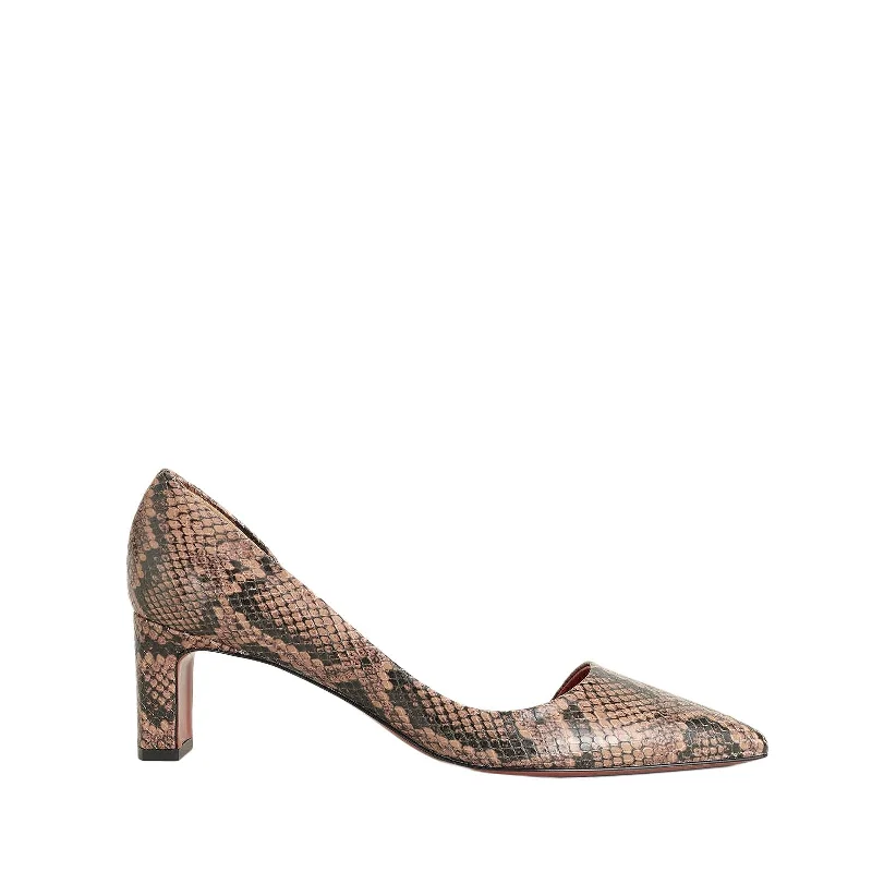 Carmiano Brown Printed Snake Shoes---Fashionable Kitten Heels for Date Night