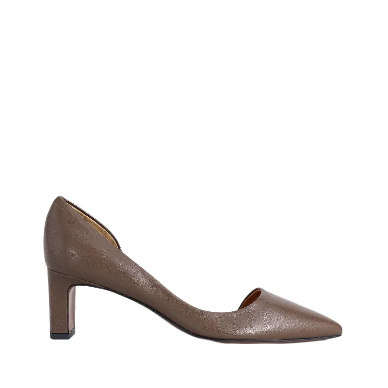 Carmiano Khaki Brown Nappa Shoes---Fashionable Kitten Heels for Date Night