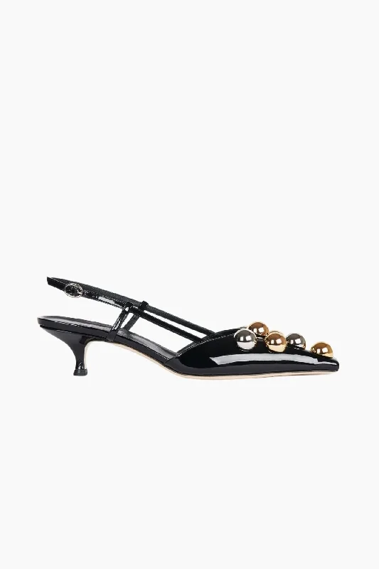 A.W.A.K.E. Mode Rita Kitten Heel Silver Gold Embellishments - Black---Fashionable Kitten Heels for Date Night