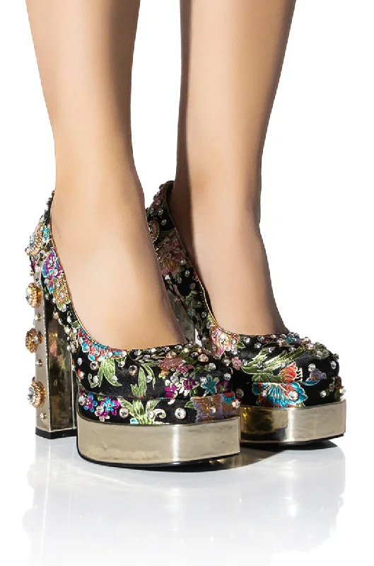 AZALEA WANG GEMMA SATIN EMBELLISHED PUMP IN BLACKAffordable Satin Heels with a Luxe Touch