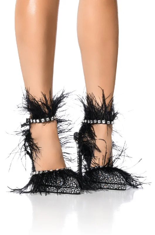 AZALEA WANG SEINE BLACK FEATHER AND DIAMOND EMBELLISHED PUMP---Chic Embellished Pumps for a Glamorous Look