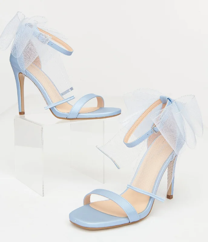 Stiletto Heel Pumps with Perfect Fit--Baby Blue Tulle Bow Stiletto Heels-Fashionable & Classic