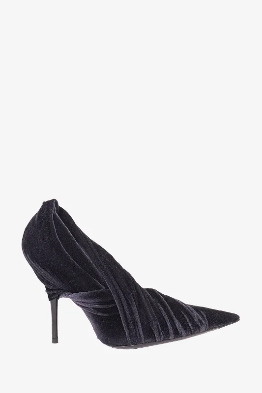 Luxurious Velvet Women's Pumps with Soft Finish---Balenciaga Black Velvet Drape Knife Pumps Size 37