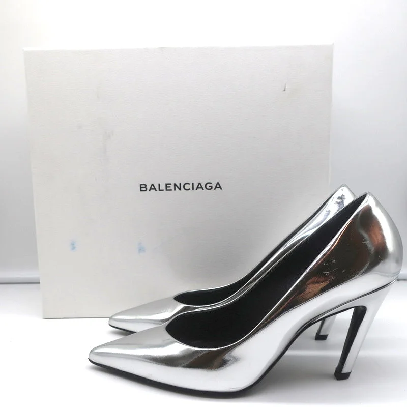 Balenciaga Broken Mirror Heels Silver Metallic Leather Size 37.5 Point-Toe Pumps---Comfortable Leather Pumps for Office and Everyday Wear