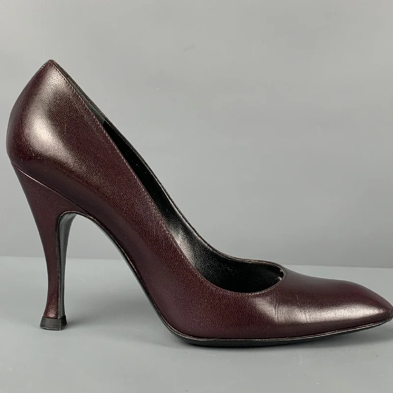 BALENCIAGA Size 6 Dark Burgundy Leather Classic Pumps---Comfortable Leather Pumps for Office and Everyday Wear