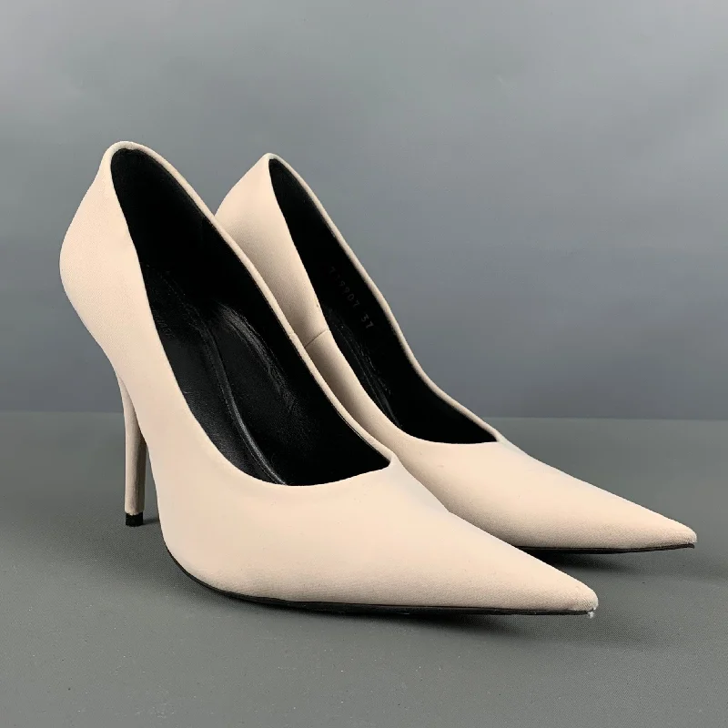 Stiletto Heel Pumps with Perfect Fit--BALENCIAGA Size 7 Cream Fabric Pointed Toe Pumps-Fashionable & Classic