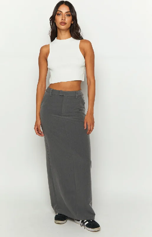 Women's button-front denim skirts for stylish casual wear -Banksi Grey Maxi Skirt