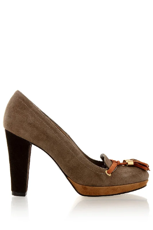 Affordable Suede Ankle Pumps for All-Day Wear--BARBARA BUCCI TANJA Taupe Suede Pumps