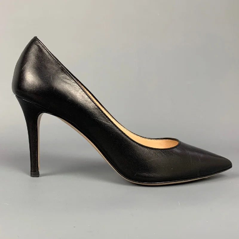 Stiletto Heel Pumps with Perfect Fit--BARNEY'S NEW YORK Size 8.5 Black Leather Pointed Toe Classic Pumps-Fashionable & Classic