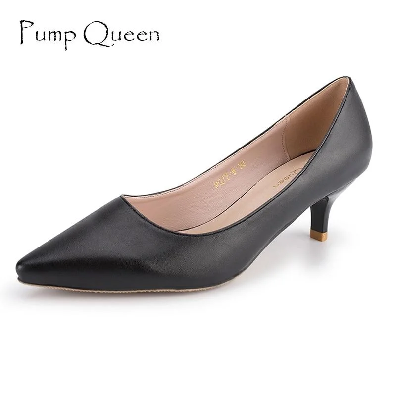 Basic Black Heels Women Pumps New Office Shoes for Woman Real Leather Insole Low Heel Blue Red Nude Color Size 41---Comfortable Leather Pumps for Office and Everyday Wear